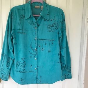 Chico’s Blue giraffe printed long sleeve shirt